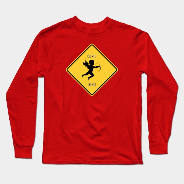 Funny Valentines Day Cupid Crossing Long Sleeve T-Shirt by POD Creations